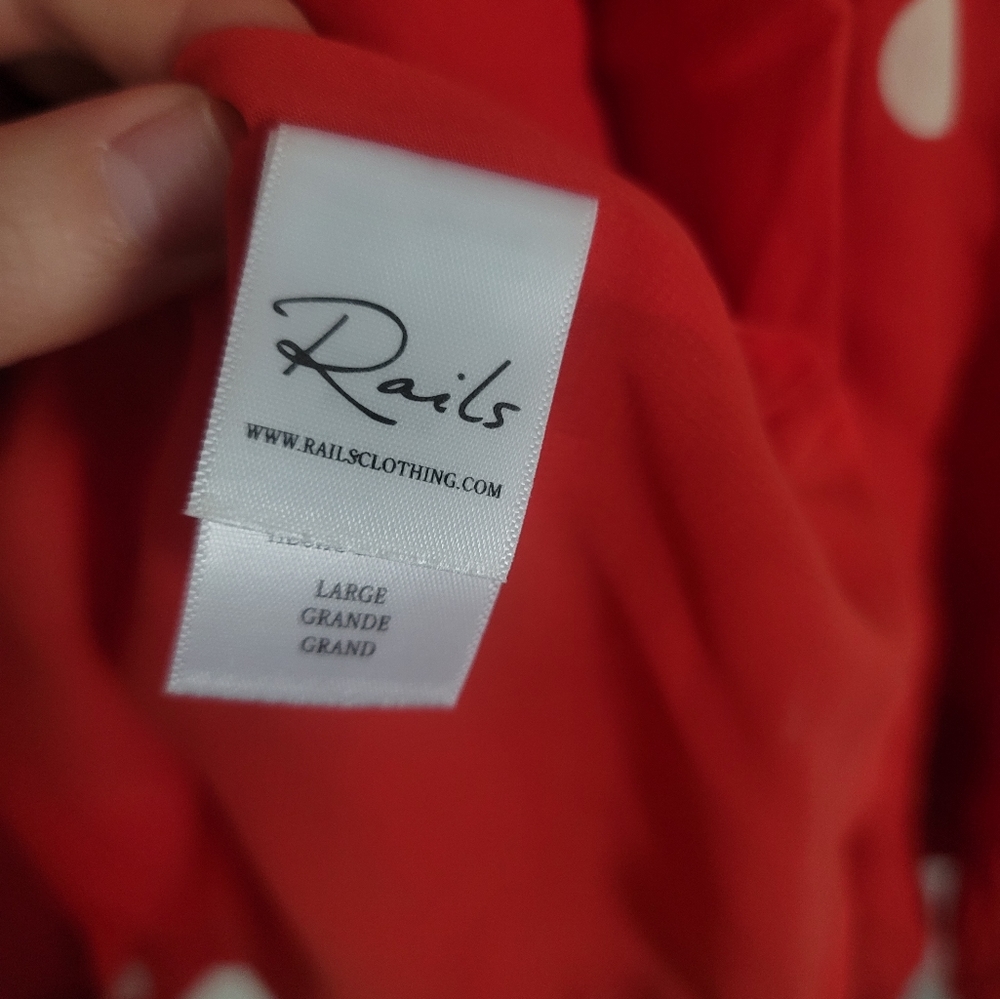 Rails Madison Scarlet PolkaDots Mini Wrap 100% Rayon dress Size L - Picture 15 of 16